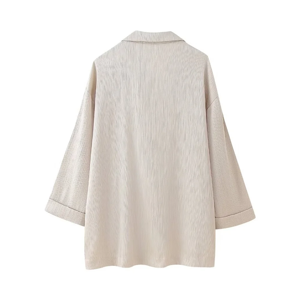 European and American Style 2024 Spring and Summer New Women's Clothing Wrinkle Effect Double Breasted Suit Jacket Pants Set 11 kf S04ce7e0793ba4b7b96441e5d25a38796S