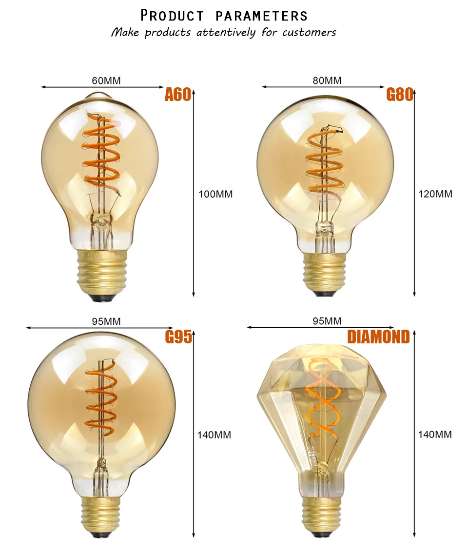E27 LED Filament Light Bulb 220V 4W A60 ST64 T45 T185 G80 G95 G125 Retro Vintage ampoules LED Edison Lamp Spiral Bulb For Home 9 kf S05a85e4b261f47fd92a53357696bbef4M