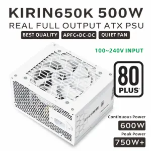 METALFISH KIRIN ATX 500W White Chassis Power Supply 80PLUS PSU for Gaming computers, Graphics card docks (100-240V)
