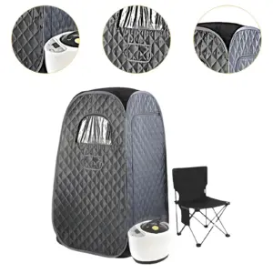 1 Portable Steam Sauna Set Home Spa Personal Sauna Box with Folding Chair Black Oxford Cloth for Home Relaxing Supplies