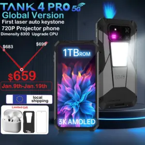 8849 Tank 4 Pro Unihertz 5G Rugged Projector Smartphone 36G 1TB Android 14 Sports Phone 11600mAh Dimensity8300 AMOLED 120HZ