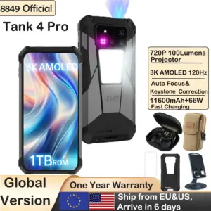 8849 Tank 4 Pro Unihertz 5G Rugged Projector Smartphone 1TB 36G Android 14 Sports Phone 11600mAh Dimensity8300 AMOLED 120HZ