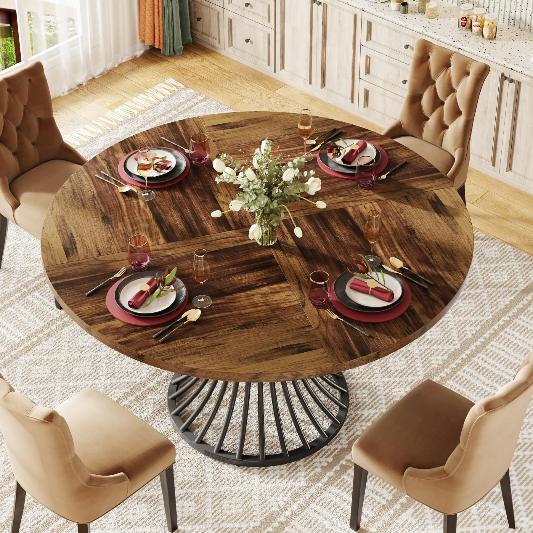Tribesigns Round Dining Table for 4-6 People, 47-Inch Farmhouse Dinning Room Table Circle Kitchen Table, Industrial Dinner Table 12 kf S0c9f351354a94658b6980958481472b8l
