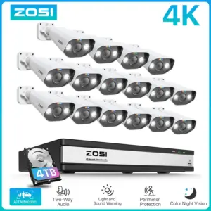 ZOSI 16CH 8MP 5MP PoE Security Camera System 4K 16CH NVR Outdoor IP Cameras AI Person Vehicle Detection Video Surveillance Kit