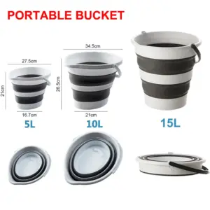 Collapsible Bucket 5L-15L Stripe Pattern Storage Bin w/ Handle, Space-Saving Foldable Container for Camping Fishing & Car Wash