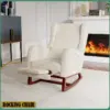 Anajqaqia Rocking Chair - Beige Arm Rocking Chair with Footrest and Seat Cushion, Suitable for Living Room, Bedroom, Study Room