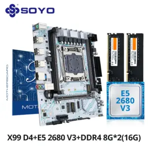 SOYO X99 Gaming Motherboard Kit with E5 2680 V3 CPU & DDR4 16G (2*8G)2133MHz Memory NVME PCIE3.0 TPM2.0 Pin for Desktop Computer