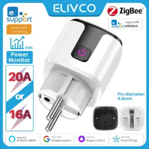 eWelink Zigbee Smart Plug EU Socket 16A/20A with Power Monitor Voice Control Remote Control for Smart Home Automation
