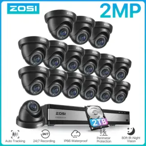 ZOSI 16CH 1080p Wired Security Camera System 16Channel DVR Human Vehicle Detection 2MP Home Outdoor CCTV Video Surveillance Set