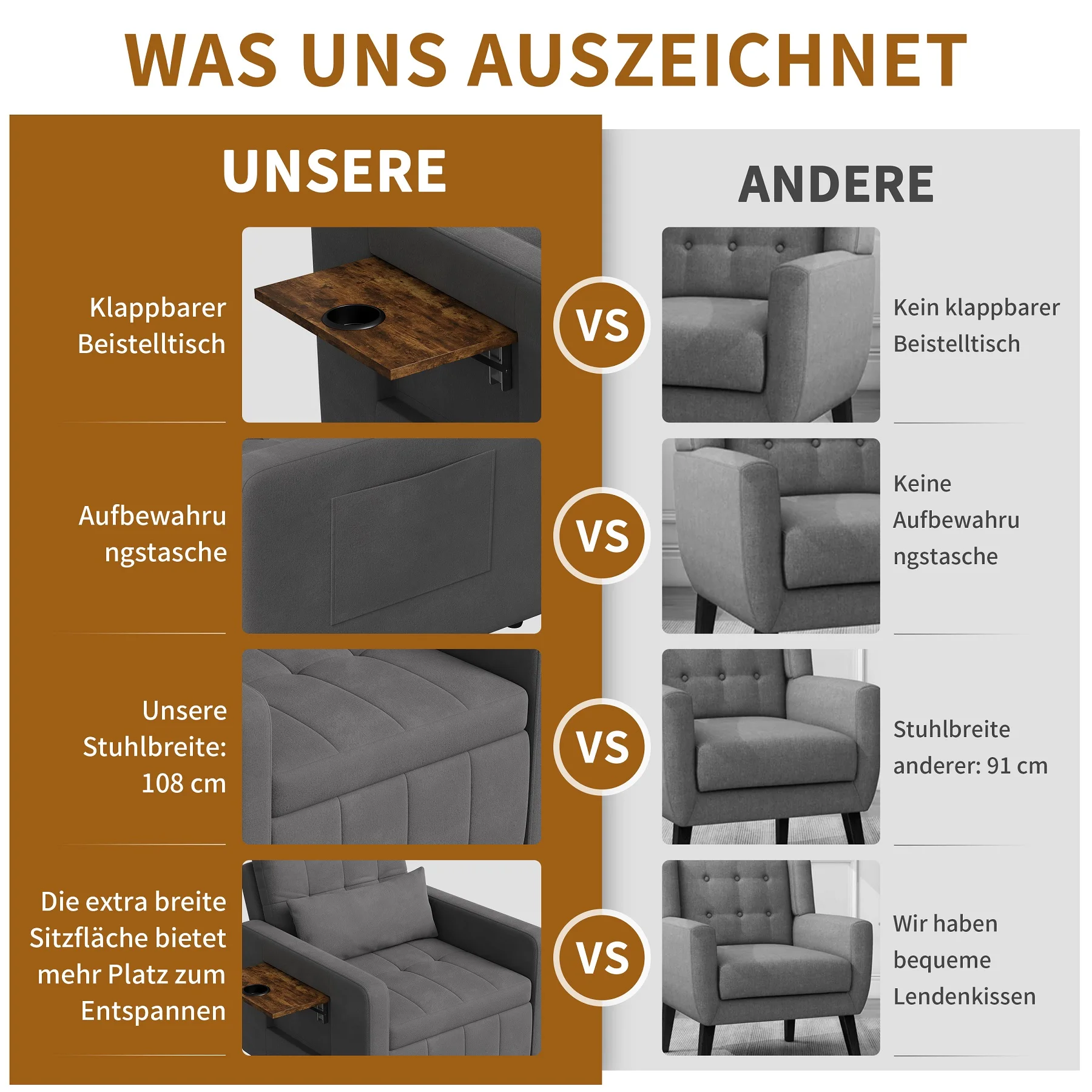 Rosahqnda Folding Sofa Bed,Sleeping Chair with Adjustable Backrest&table&Side Pocket,Relaxing Chair for Living Room,Bedroom 44 kf S13794477ce444272a7aacbbd5f2daff8Q