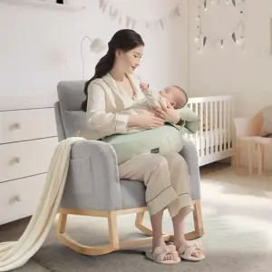 Modern Upholstered Nursery Rocking Chair with High Backrest, Padded Seat, Glider Recliner Accent Armchair for Nursery, Bedroom