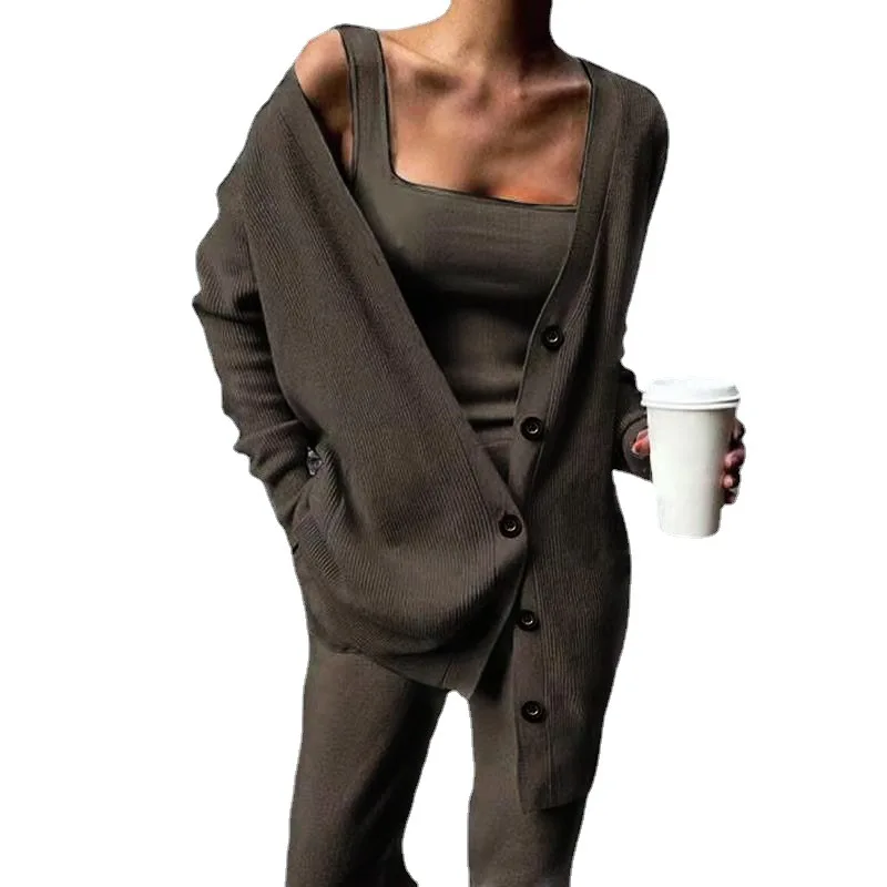 Autumn and Winter Women's Cross-border Knitting Amazon New Western Women's Jacket Vest Pants Three-piece Set 7 kf S13e64e96e27743a28fedf3633d89b0feB