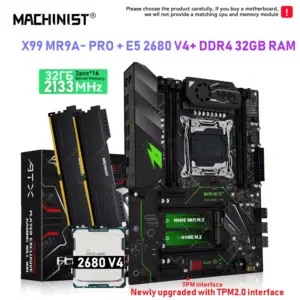 MACHINIST X99 Motherboard MR9A PRO Kit Set LGA2011-3 Xeon E5-2680 V4 CPU with DDR4 2x16GB=32GB RAM Dual NVMe M.2 Four channels