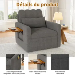 Rosahqnda Folding Sofa Bed,Sleeping Chair with Adjustable Backrest&table&Side Pocket,Relaxing Chair for Living Room,Bedroom 4 kf S14d7196349e444ed90fa9e96bd973b85J