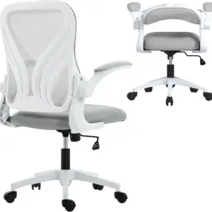 HOMCOM Office Chair, Mesh Desk Chair with Foldable Backrest, Flip-up Armrest, Lumbar Support, Tilt Function, Swivel Wheels for H