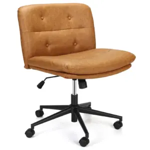 Armless Office Desk Chair with Wheels Mid-Back Wide Seat Ergonomic Chair 360° Swivel Vanity Chair PU Padded For Home Office