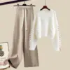 white-sweater-khaki-casual-pants-two-piece-set