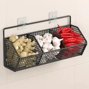 Wall-mounted Kitchen Storage Basket Perforation-free Iron Partition Storage Rack for Kitchen Ingredients Sorting Storage Basket 3 kf S16ff4802a23f4d4a969dc99a9527470fF