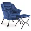 Velvet Armchair with Footstool, Comfy Upholstered Accent Chair with Side Pocket, Armrests & Steel Legs, Modern Lazy Chair