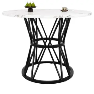 Küche Esstisch (100 × 100 × 76cm) Runder Couchtisch für 4 Personen für Esszimmer, Wohnzimmer, Marmortischplatte, Schwarz
