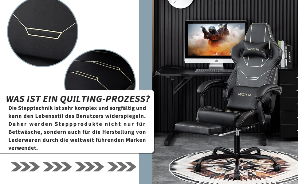 WOTSTA Gaming Stuhl Ergonomisch Gaming Chair Bürostuhl mit Fußstütze Racing Computerstuhl Höhenverstellbar Gepolstert Computerst 12 kf S19d7199016dd4260b7440a2ba403436bS