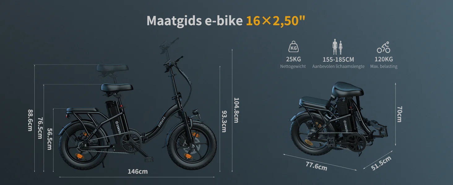 ESKUTE D100 Foldable E-Bike 250W Powerful Motor 36V13AH Lithium Battery Adult Electric Bike 16 Inch Tire City Commuting E-Bike 17 kf S1a6accb2b5e242a9a810c10d95a790833