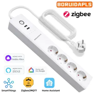 BORUIDAPLS EU Zigbee Smart Power Board Independent Control Timing Voice Socket Plug 220V Works With Google Home Alexa H-ue 16A