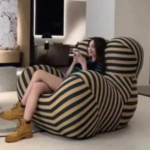 Single Armchair Ergonomic Compression Sofa Fabric Striped Design Casual Armchair Embroidered Design for Small Home