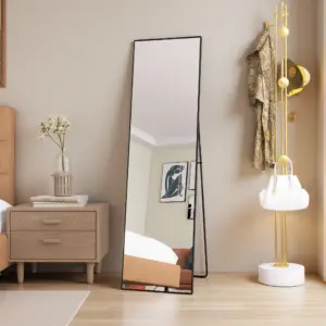 Comanlai 140x40cm Rectangular Full Length Floor Mirrors, Bedroom Full Body Mirror with Aluminum Frame, Leaner or Wall Mounted