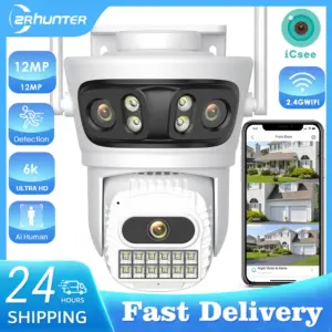 12MP Outdoors Wifi Camera 6K HD Three Lens Security PTZ IP Surveillanc Camera Human Auto Detect Tracking CCTV Camera ICESS APP