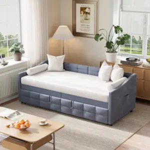 Convertible Sofa bed, Sofa bed with slatted bed and metal Structure, Extensible Couch with sleeping function for living room, bedroom, guest room (without mattress)