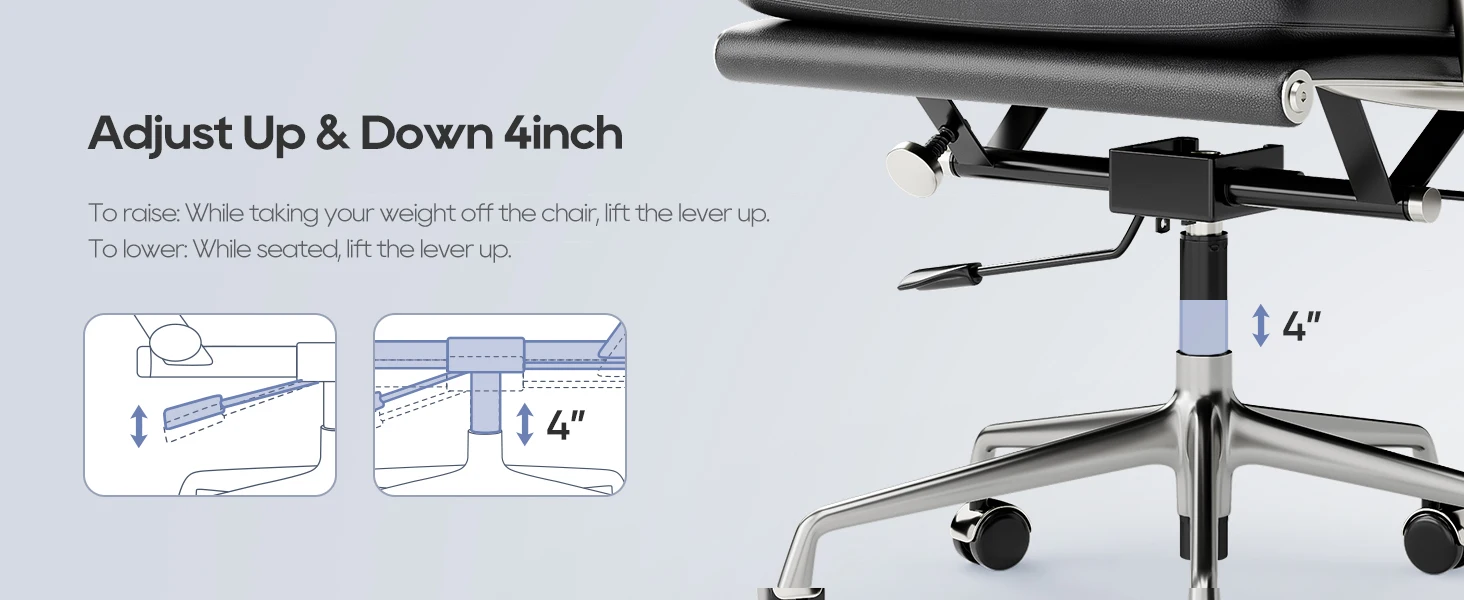 Adjustable Genuine Leather Office Chair with Lumbar Support Alloy Arms Base Executive Chair Ergonomic Desk Computer Chairs 10 kf S1e96fa38561b4bb58213047e3368be27D