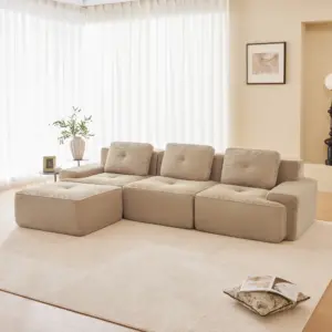 L-shaped Boneless Sofa, Living Room Modular Cloud Sofa with Ottoman, 3-Seater Corduroy Cloud Sofa for Living Room, Mounting-Free