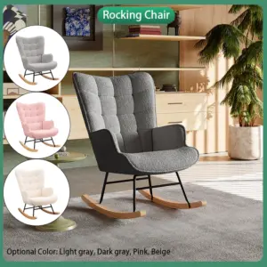 Anajqaqia Leisure Rocking Chair, Plaid Back Rocking Chair with Wooden Base, Teddy Velvet Fabric