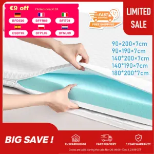 Mattress topper with H2/H3 hardness, gel topper for comfort and pressure relief, bed topper 7 cm height, versatile