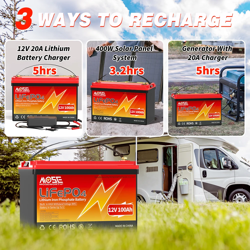 MOSEWORTH LiFePO4 12V 100Ah Battery Pack 12.8V Lithium Battery 8000+ Cycles With Bluetooth BMS Grade A For Boat RV Campers 42 kf S253d3b18cc2b452f888ccc133452af68m