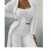 Fashion Plush Lace Up Cardigan 3 Piece Women's Trouser Set Autumn And Winter New Solid Color Asual Warm Home Wear Female Set2025