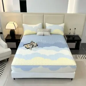 2024 new cool silk printing latex mat latex mattress three-piece round mesh mattress model summer cool soft breathable