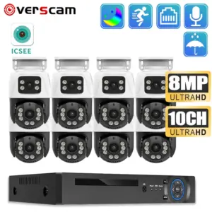 4K 8MP Dual-Lens POE PTZ Outdoor Security System Two-Way Audio, Night Vision, 10CH 4K NVR Kit & Motion Detection (ICsee/XMeye)"