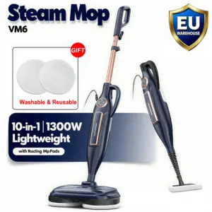 VM6 Steam Mop Cleaner 1300W Power High Temperature with Rotating Mop Pad 10 in 1 Lightweight for Home Kitchen Vacuum Steam Clean