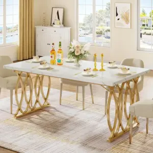 Modern Dining Table, 63" Large Kitchen Table for 4-6 People, Unique Rectangular Dinner Table Kitchen & Dining Room Furniture