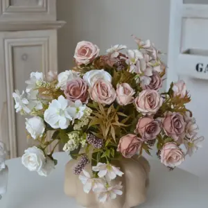 30CM Artificial Flower Home Living Room Dining Table Silk Flower Autumn Color 5-fold Rose Wild Chrysanthemum Wedding Road Guide