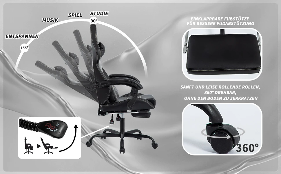 WOTSTA Gaming Stuhl Ergonomisch Gaming Chair Bürostuhl mit Fußstütze Racing Computerstuhl Höhenverstellbar Gepolstert Computerst 11 kf S2b6519b56c9f4b39babff52f32a78b95c