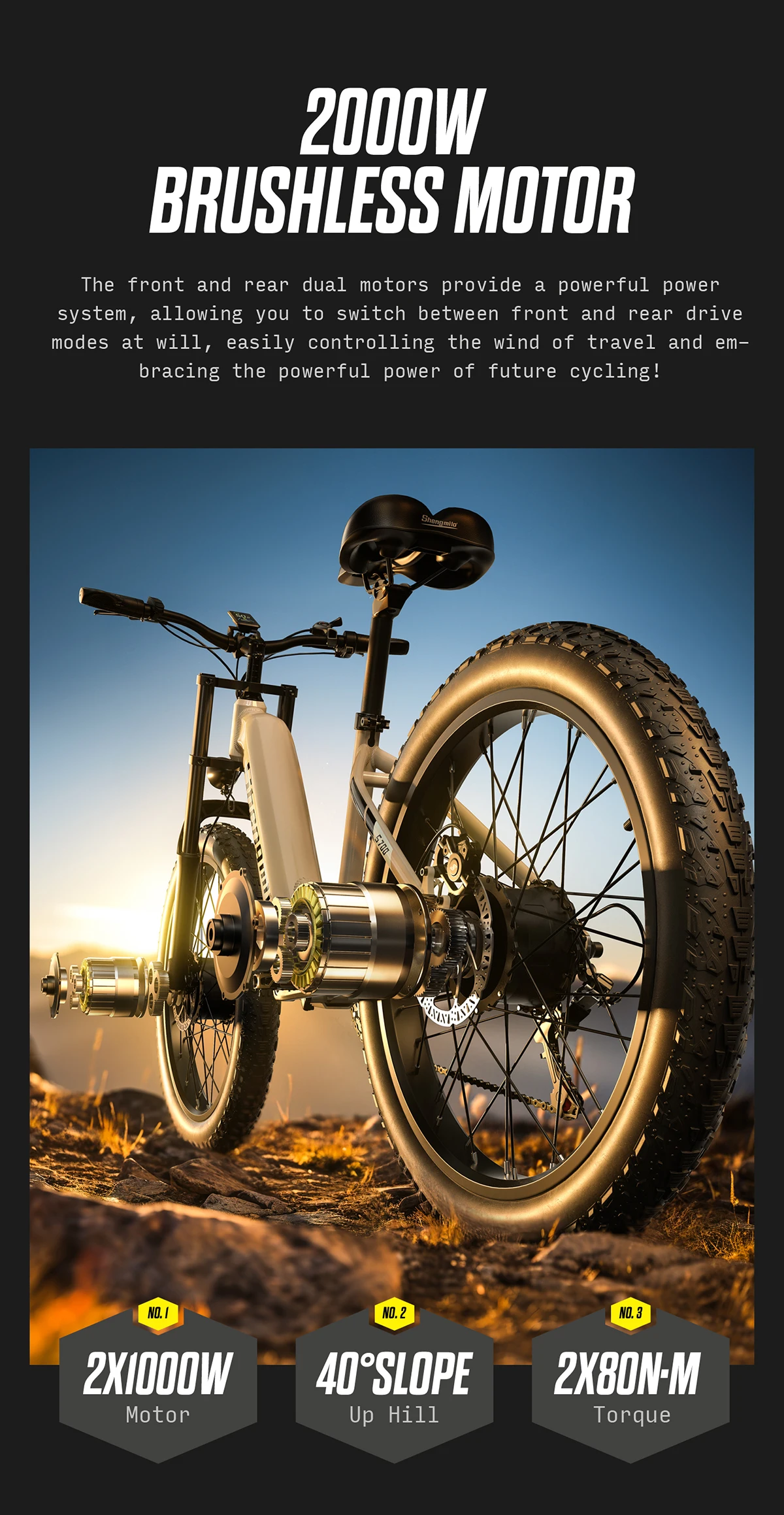 Shengmilo S700 Adult Electric Bicycle 26 Inch Fat Tire Men's Electric Bike 2000W Men's E-Mountain ebike 48V 840WH Battery, 9 kf S2de37be9b25241a681ae416e55f157e0A