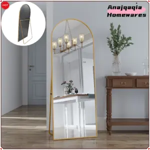Anajqaqia 162×53 cm Full Length Mirror, Arched Floor Mirror, HD Large Mirror with Stand for Bedroom, Living Room, Gold/Black