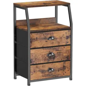 3-Drawer Dresser, Nightstand, Side Table, Bedside Cabinet with 2-Tier Shelf and Fabric Dresser, Storage Cabinet for Bedroom