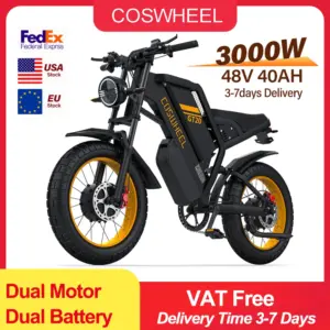 COSWHEEL Electric bike GT20 PRO 3000W Dual Motor 48V 40AH Electric Bicycle 20 Inch Fat Tire Off-Road Mountain EBike