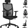 K400 office chair - ergonomiczne krzesło biurowe z oparciem i zagłówkiem + maks. 135 kg i 180 cm + krzesło komputerowe do domu i
