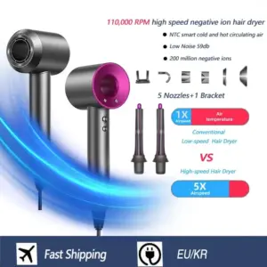 High-speed bladeless hair dryer, professional negative ion hair dryer, quick drying, powerful 1600W home styling tool