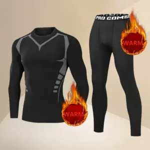 Winter Running Set Men's Velvet Warm Printed Undercover Tight Clothes Sports Fitness Skiing Training High Elasticity Tight Pants